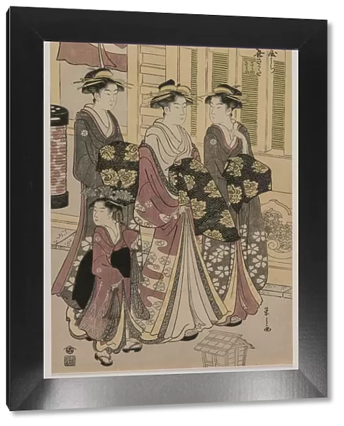 The Courtesan Kisagata of Ohishiya Strolling at Night with Two Shinzo and a Kamuro, c