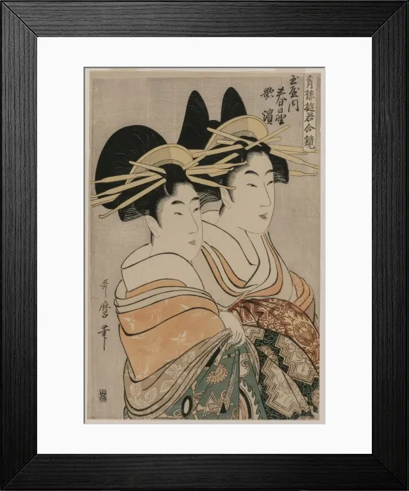 Framed Print : The Courtesans Kasugano and Utahama of Tamaya... c. 1800. Creator: Kitagawa Utamaro (Japanese Framed Print : The Courtesans Kasugano and Utahama of Tamaya... c. 1800. Creator: Kitagawa Utamaro (Japanese
