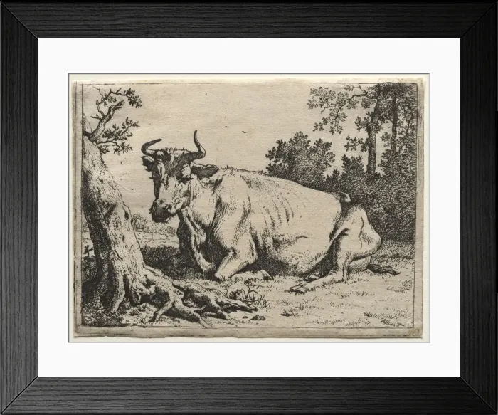 Framed Print : The cow lying down near a tree. Creator: Paulus Potter (Dutch, 1625-1654) Framed Print : The cow lying down near a tree. Creator: Paulus Potter (Dutch, 1625-1654)