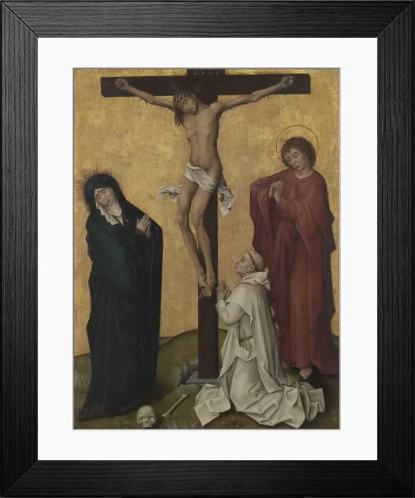 Framed Print : The Crucifixion with a Carthusian Monk, c. 1460. Creator: Rogier van der Weyden (Flemish, c
