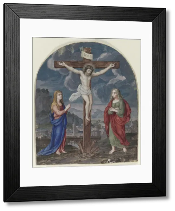 Framed Print : The Crucifixion: Miniature Excised from a Prayer Book, c. 1540-1550. Creator: Unknown Framed Print : The Crucifixion: Miniature Excised from a Prayer Book, c. 1540-1550. Creator: Unknown