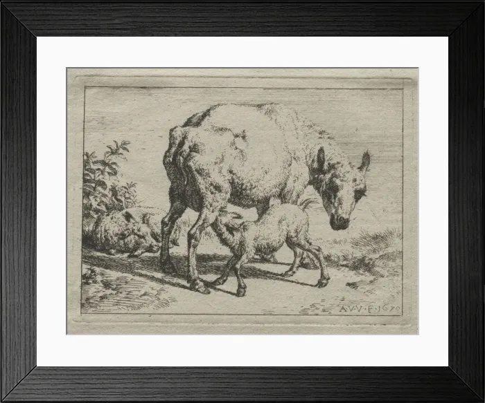 Framed Print : The Ewe and Two Lambs, 1670. Creator: Adriaen van de Velde (Dutch, 1636-1672) Framed Print : The Ewe and Two Lambs, 1670. Creator: Adriaen van de Velde (Dutch, 1636-1672)