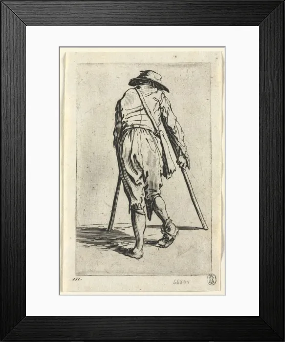 Framed Print : The Beggars: Beggar on Crutches, Wearing a Hat, c. 1623. Creator: Jacques Callot (French Framed Print : The Beggars: Beggar on Crutches, Wearing a Hat, c. 1623. Creator: Jacques Callot (French