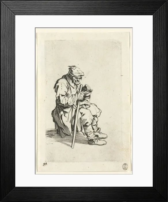 Framed Print : The Beggars: Beggar Sitting Down and Eating, c. 1623. Creator: Jacques Callot (French, 1592-1635) Framed Print : The Beggars: Beggar Sitting Down and Eating, c. 1623. Creator: Jacques Callot (French, 1592-1635)