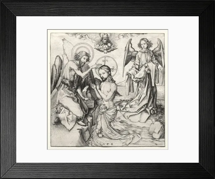 Framed Print : The Baptism of Christ in the Jordan, c. 1480-90. Creator: Martin Schongauer (German, c Framed Print : The Baptism of Christ in the Jordan, c. 1480-90. Creator: Martin Schongauer (German, c