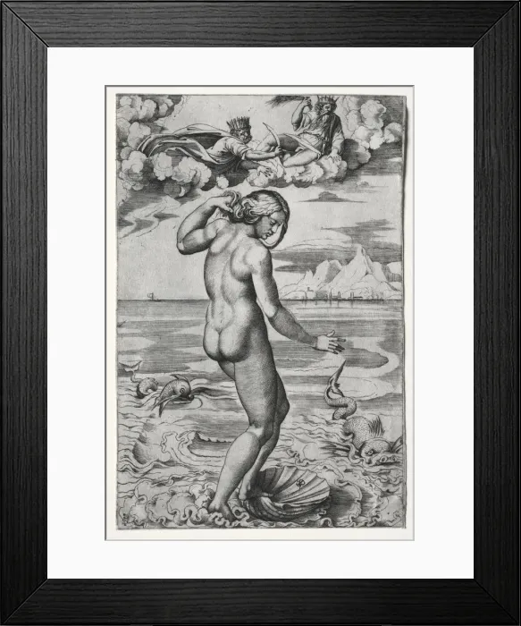 Framed Print : The Birth of Venus, c. 1516. Creator: Marco Dente (Italian, c. 1486-1527) Framed Print : The Birth of Venus, c. 1516. Creator: Marco Dente (Italian, c. 1486-1527)