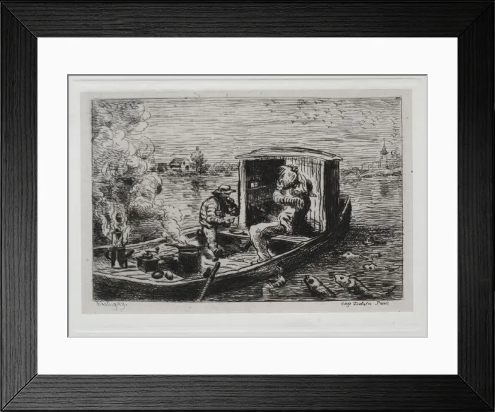 Framed Print : The Boat Trip: Guzzling or Lunch on the Boat, 1861. Creator: Charles Francois Daubigny Framed Print : The Boat Trip: Guzzling or Lunch on the Boat, 1861. Creator: Charles Francois Daubigny