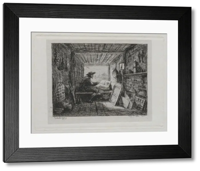Framed Print : The Boat Trip: The Studio on the Boat, 1861. Creator: Charles Francois Daubigny (French Framed Print : The Boat Trip: The Studio on the Boat, 1861. Creator: Charles Francois Daubigny (French