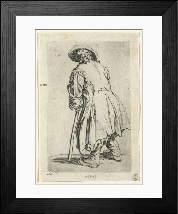 Framed Print : The Beggars: Old Beggar on One Single Crutch, c. 1623. Creator: Jacques Callot (French, 1592-1635) Framed Print : The Beggars: Old Beggar on One Single Crutch, c. 1623. Creator: Jacques Callot (French, 1592-1635)