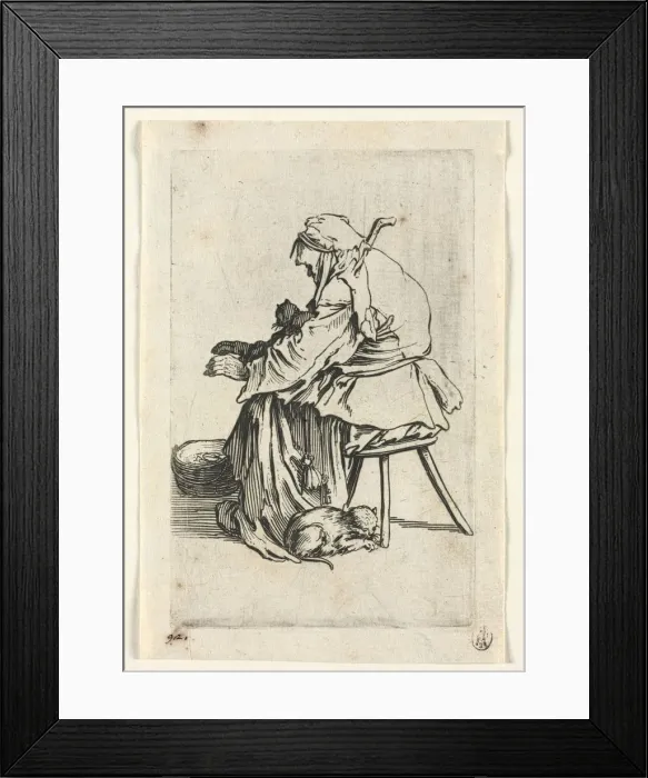 Framed Print : The Beggars: Old Woman and Cats, c. 1623. Creator: Jacques Callot (French, 1592-1635) Framed Print : The Beggars: Old Woman and Cats, c. 1623. Creator: Jacques Callot (French, 1592-1635)