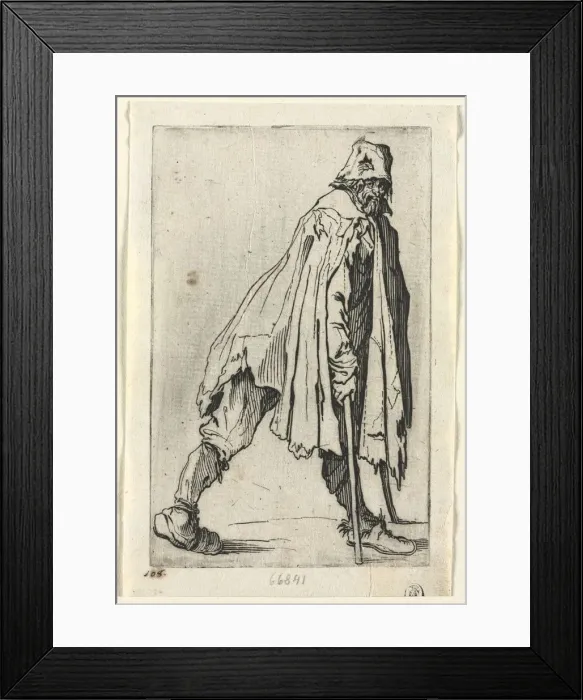 Framed Print : The Beggars: The Beggar on Crutches, Wearing a Cap, c. 1623. Creator: Jacques Callot (French Framed Print : The Beggars: The Beggar on Crutches, Wearing a Cap, c. 1623. Creator: Jacques Callot (French