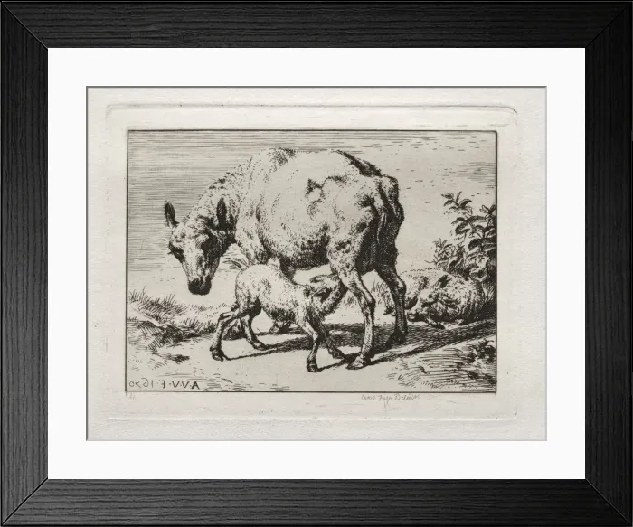 Framed Print : The Ewe with Two Lambs, 1850. Creator: Charles Meryon (French, 1821-1868) Framed Print : The Ewe with Two Lambs, 1850. Creator: Charles Meryon (French, 1821-1868)