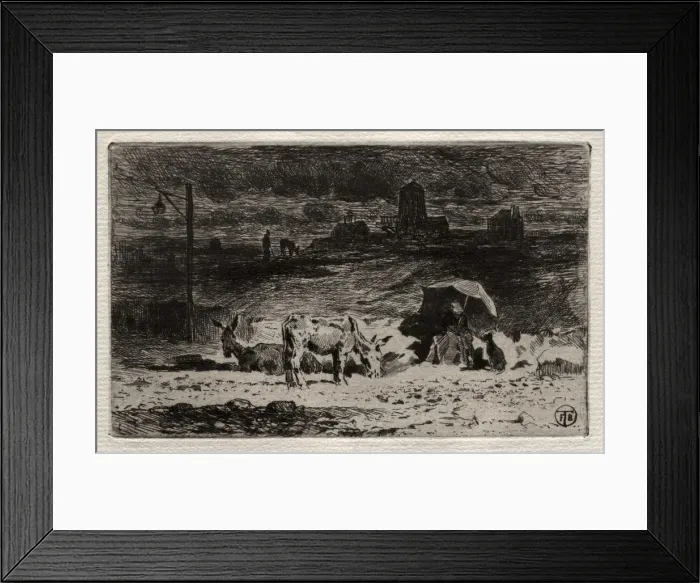 Framed Print : The Donkeys at the Hill of the Cailles, c. 1875. Creator: Felix Hilaire Buhot (French Framed Print : The Donkeys at the Hill of the Cailles, c. 1875. Creator: Felix Hilaire Buhot (French