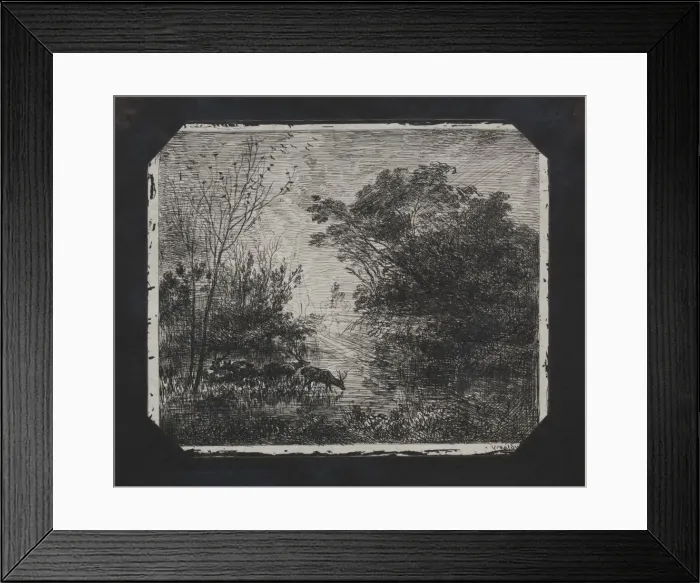 Framed Print : The Deer, 1862. Creator: Charles Francois Daubigny (French, 1817-1878) Framed Print : The Deer, 1862. Creator: Charles Francois Daubigny (French, 1817-1878)