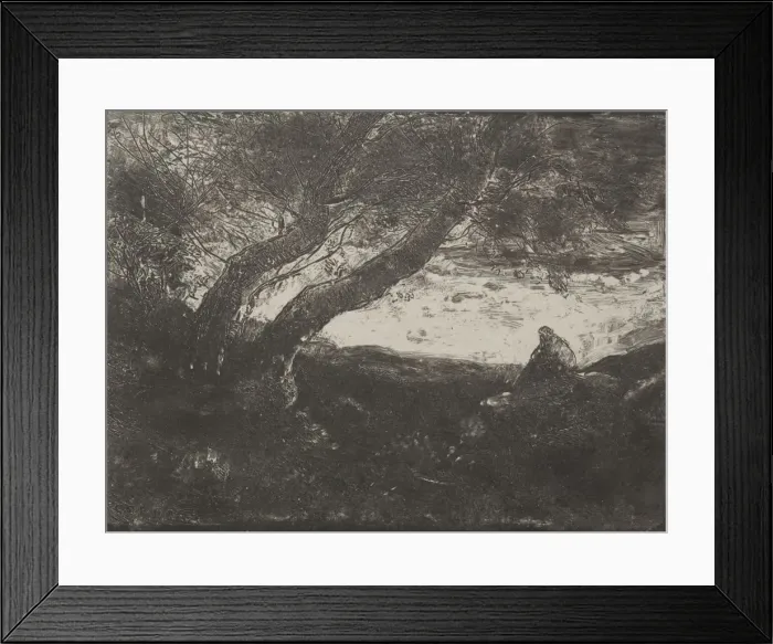 Framed Print : The Dreamer, original impression 1854, printed in 1921. Creator: Jean Baptiste Camille Corot Framed Print : The Dreamer, original impression 1854, printed in 1921. Creator: Jean Baptiste Camille Corot