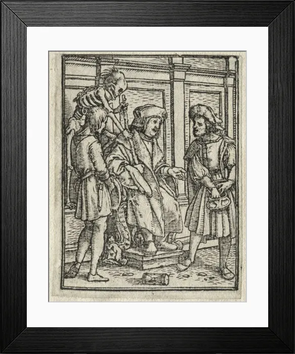 Framed Print : The Dance of Death: The Canon or Prebendary; The Judge. Creator: Hans Holbein (German Framed Print : The Dance of Death: The Canon or Prebendary; The Judge. Creator: Hans Holbein (German