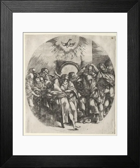 Framed Print : The descent of the holy spirit, 1518. Creator: Domenico Campagnola (Italian, 1500-1564) Framed Print : The descent of the holy spirit, 1518. Creator: Domenico Campagnola (Italian, 1500-1564)