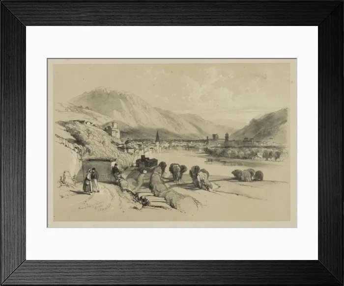 Framed Print : Sketches at Home and Abroad: General View of Trento, 1834. Creator: James Duffield Harding Framed Print : Sketches at Home and Abroad: General View of Trento, 1834. Creator: James Duffield Harding