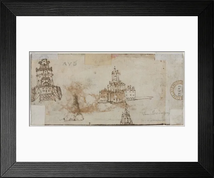 Framed Print : Sketches of Castles (verso), 1600s. Creator: Unknown Framed Print : Sketches of Castles (verso), 1600s. Creator: Unknown