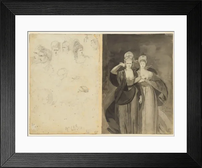 Framed Print : Sketches of Heads (verso, left); Two Women (verso, right), c. 1770-1775. Creator: John Brown Framed Print : Sketches of Heads (verso, left); Two Women (verso, right), c. 1770-1775. Creator: John Brown