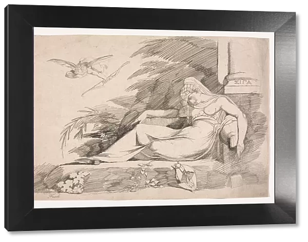 Sleeping Woman with a Cupid, 1780-1790. Creator: Henry Fuseli (Swiss, 1741-1825)