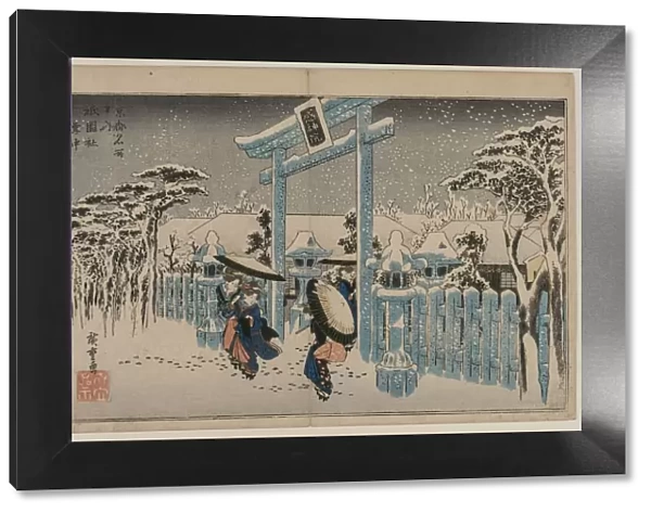 Snow at the Gion Shrine (from the series Famous Places in Kyoto), mid 1830s. Creator: Ando Hiroshige (Japanese, 1797-1858)