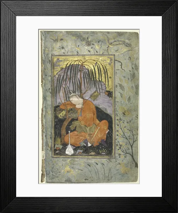 Framed Print : Sleeping Youth (verso), Illustration from a Single Page Manuscript, early 1600s. Creator Framed Print : Sleeping Youth (verso), Illustration from a Single Page Manuscript, early 1600s. Creator