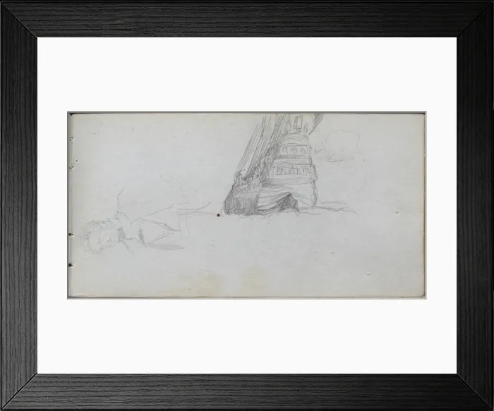 Framed Print : Sketchbook, page 84: Figure Study, Study of a Ship. Creator: Ernest Meissonier (French, 1815-1891) Framed Print : Sketchbook, page 84: Figure Study, Study of a Ship. Creator: Ernest Meissonier (French, 1815-1891)