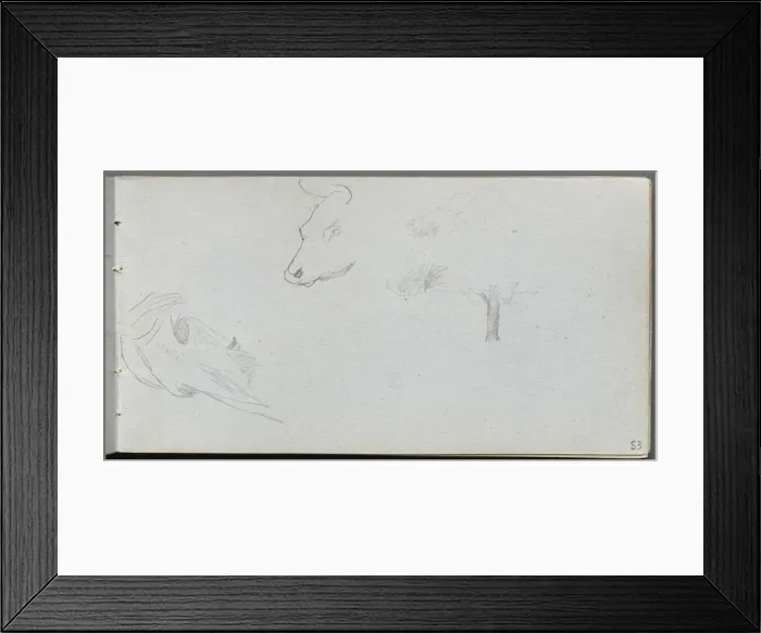 Framed Print : Sketchbook, page 53: Animal Studies and Tree Study. Creator: Ernest Meissonier (French, 1815-1891) Framed Print : Sketchbook, page 53: Animal Studies and Tree Study. Creator: Ernest Meissonier (French, 1815-1891)