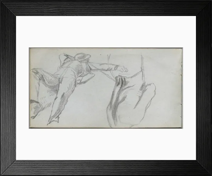 Framed Print : Sketchbook, page 58: Reclining Figure and Figure from behind. Creator: Ernest Meissonier (French Framed Print : Sketchbook, page 58: Reclining Figure and Figure from behind. Creator: Ernest Meissonier (French