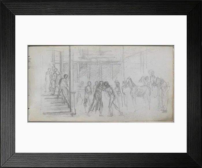 Framed Print : Sketchbook, page 62: Figure Study, Stairway, Horse. Creator: Ernest Meissonier (French, 1815-1891) Framed Print : Sketchbook, page 62: Figure Study, Stairway, Horse. Creator: Ernest Meissonier (French, 1815-1891)