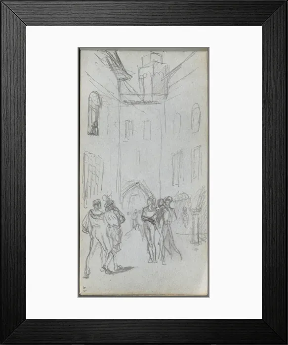 Framed Print : Sketchbook, page 63: Figures in a Courtyard. Creator: Ernest Meissonier (French, 1815-1891) Framed Print : Sketchbook, page 63: Figures in a Courtyard. Creator: Ernest Meissonier (French, 1815-1891)