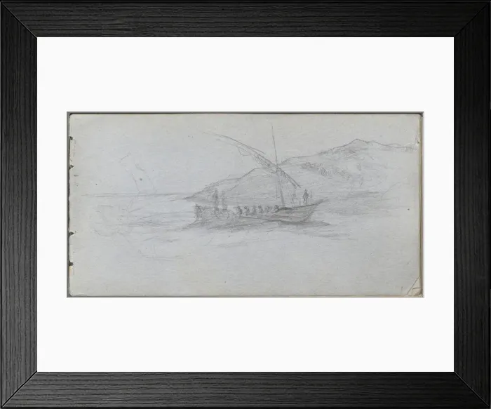 Framed Print : Sketchbook, page 88: Seascape and Figure. Creator: Ernest Meissonier (French, 1815-1891)