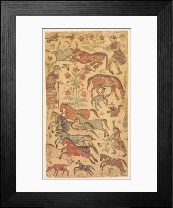 Framed Print : A marbled picture of Rustam catching Rakhsh, c. 1650. Creator: Shafi (Indian, active about 1650) Framed Print : A marbled picture of Rustam catching Rakhsh, c. 1650. Creator: Shafi (Indian, active about 1650)