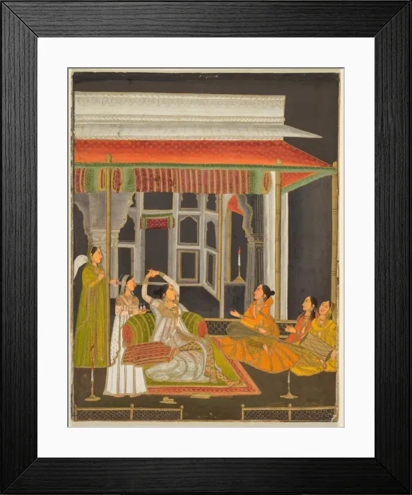 Framed Print : A princess on a terrace with attendants at night (recto); Calligraphy (verso), c. 1760 Framed Print : A princess on a terrace with attendants at night (recto); Calligraphy (verso), c. 1760