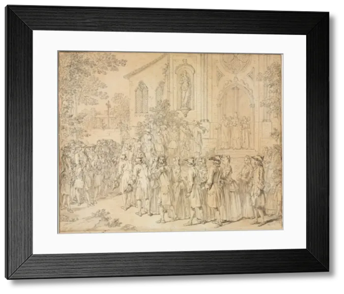 Framed Print : A Procession Entering a Church, 1700s. Creator: Hubert Francois Bourguignon Gravelot (French Framed Print : A Procession Entering a Church, 1700s. Creator: Hubert Francois Bourguignon Gravelot (French