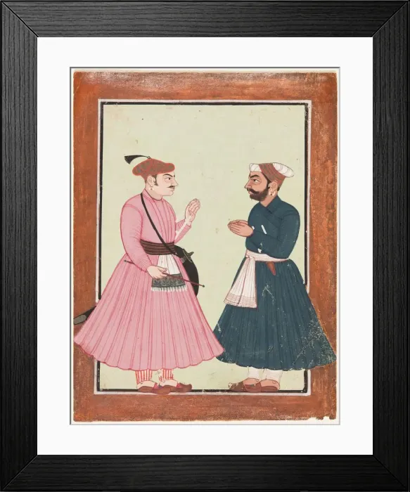 Framed Print : A noble, probably Raja Gaur Sen, receives another noble, c. 1700-20. Creator: Unknown Framed Print : A noble, probably Raja Gaur Sen, receives another noble, c. 1700-20. Creator: Unknown