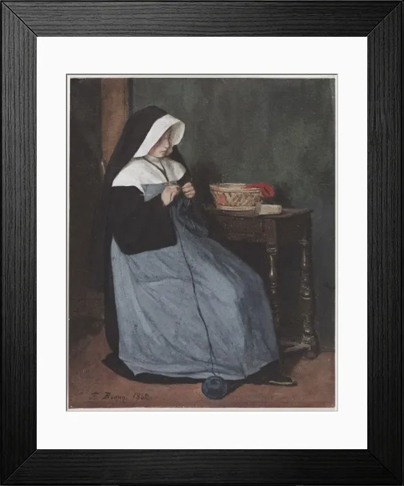 Framed Print : A Nun Seated at a Table Knitting, 1862. Creator: Francois Bonvin (French, 1817-1887) Framed Print : A Nun Seated at a Table Knitting, 1862. Creator: Francois Bonvin (French, 1817-1887)