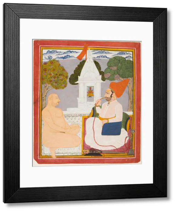 Framed Print : A Rathor Noble Visiting a Digambara holy man at a Vishnu Shrine, probably Baba Atmaram, c Framed Print : A Rathor Noble Visiting a Digambara holy man at a Vishnu Shrine, probably Baba Atmaram, c