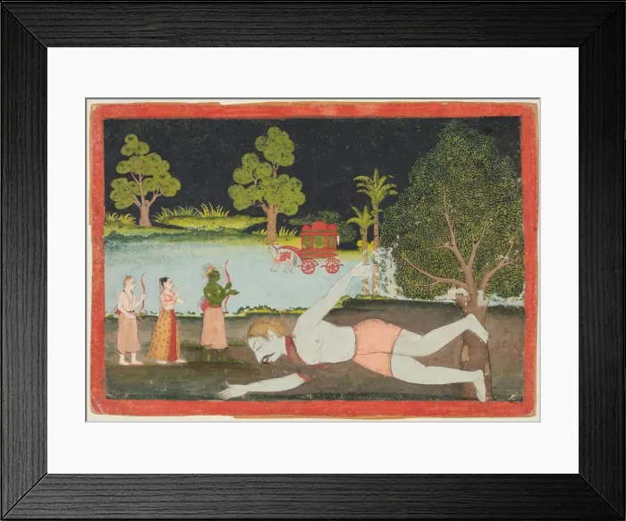 Framed Print : A page from a Ramayana: Rama, Lakshman and Sita before a slain giant, c. 1770. Creator: Unknown Framed Print : A page from a Ramayana: Rama, Lakshman and Sita before a slain giant, c. 1770. Creator: Unknown