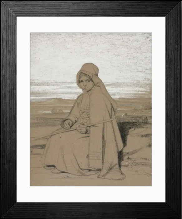 Framed Print : A Seated Shepherdess, 1800s. Creator: Jules Dupre (French, 1811-1889) Framed Print : A Seated Shepherdess, 1800s. Creator: Jules Dupre (French, 1811-1889)