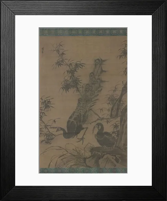 Framed Print : A Pair of Peafowl, late 1400s-early 1500s. Creator: Lin Liang (Chinese, 1416-1480)
