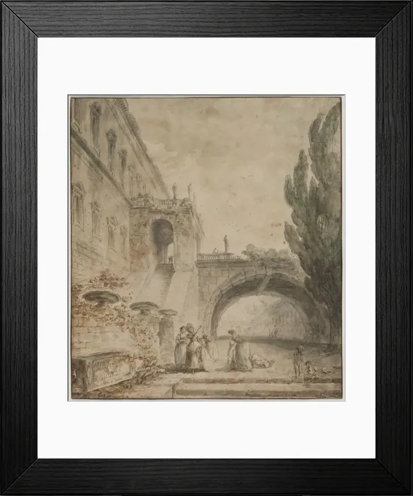 Framed Print : A Palace with an Arched Bridge (A Roman Villa), 1760. Creator: Hubert Robert (French, 1733-1808) Framed Print : A Palace with an Arched Bridge (A Roman Villa), 1760. Creator: Hubert Robert (French, 1733-1808)