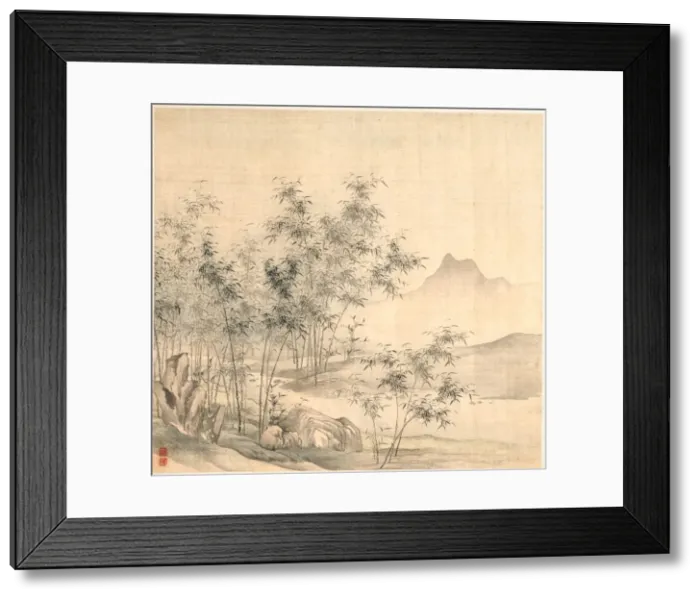 Framed Print : A Solitary Crane in the Bamboo Grove, early 1600s. Creator: Tao Hong (Chinese, active c