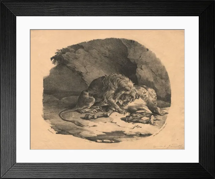 Framed Print : Horse Devoured by a Lion, 1823. Creator: Theodore Gericault (French, 1791-1824); Gihaut Framed Print : Horse Devoured by a Lion, 1823. Creator: Theodore Gericault (French, 1791-1824); Gihaut