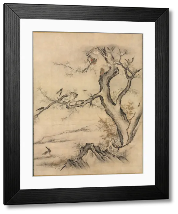Framed Print : Flowers and Birds in a Spring Landscape, 1500s. Creator: Kano Motonobu (Japanese, c Framed Print : Flowers and Birds in a Spring Landscape, 1500s. Creator: Kano Motonobu (Japanese, c