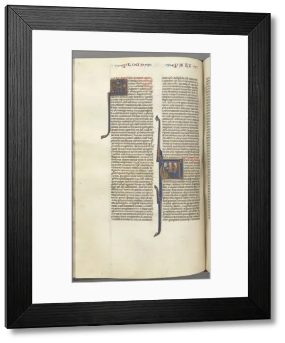 Framed Print : Fol. 148v, Chronicles I, historiated initial A, three descendants of Adam, c. 1275-1300 Framed Print : Fol. 148v, Chronicles I, historiated initial A, three descendants of Adam, c. 1275-1300