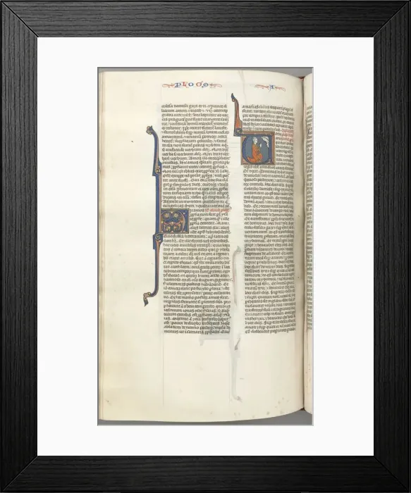 Framed Print : Fol. 354v, Amos, historiated initial V, Amos kneeling in prayer, bust of God above, c Framed Print : Fol. 354v, Amos, historiated initial V, Amos kneeling in prayer, bust of God above, c