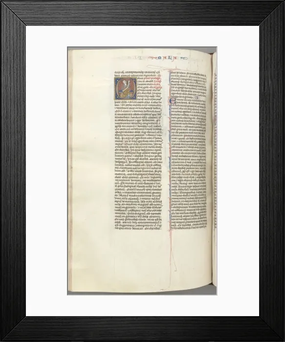 Framed Print : Fol. 368v, Malachi, historiated initial O, Malachi seated with a scroll, c. 1275-1300 Framed Print : Fol. 368v, Malachi, historiated initial O, Malachi seated with a scroll, c. 1275-1300