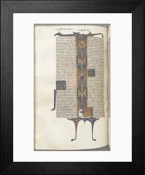 Framed Print : Fol. 391v, Matthew, full-length historiated initial L, the Tree of Jesse, with a sleeping Framed Print : Fol. 391v, Matthew, full-length historiated initial L, the Tree of Jesse, with a sleeping